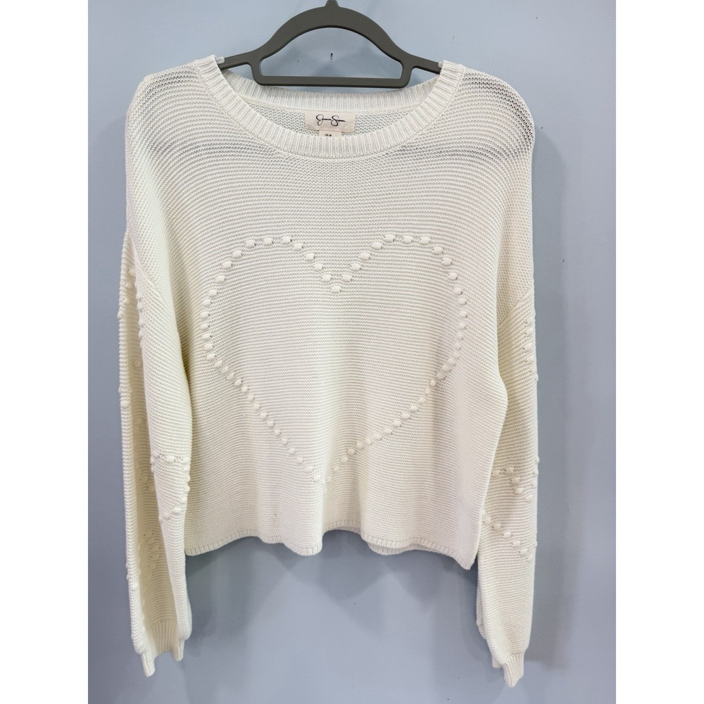 Jessica Simpson Cream Knit Heart Detail Crewneck Sweater Women's M Minimalist - Picture 4 of 9